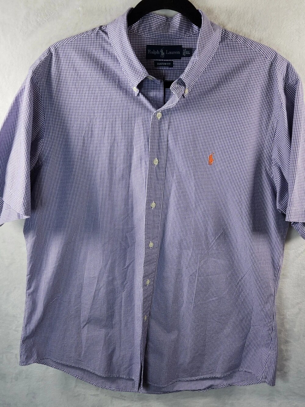Ralph Lauren Custom Fit Gingham Button-Down Shirt Purple White Men's Size XL